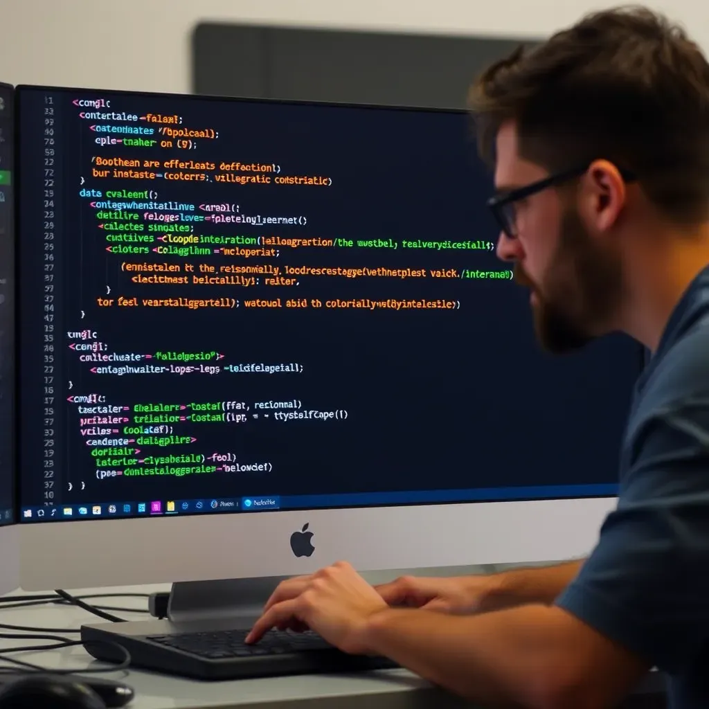 Programmierer arbeitet an einem Computer mit C und C# Code