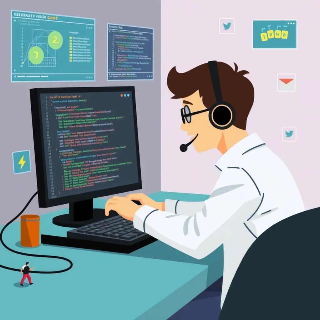 Eine Person programmiert ein Spiel am Computer.